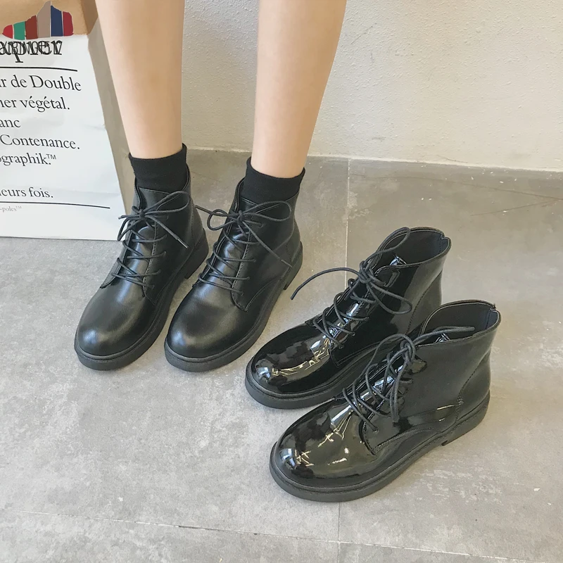 

YIBING1517 Winter Boots Women Solid Color Middle Heel Female Martin Boots Buckle Strap Fashion Round Toe Ankle Motorcycle Boots