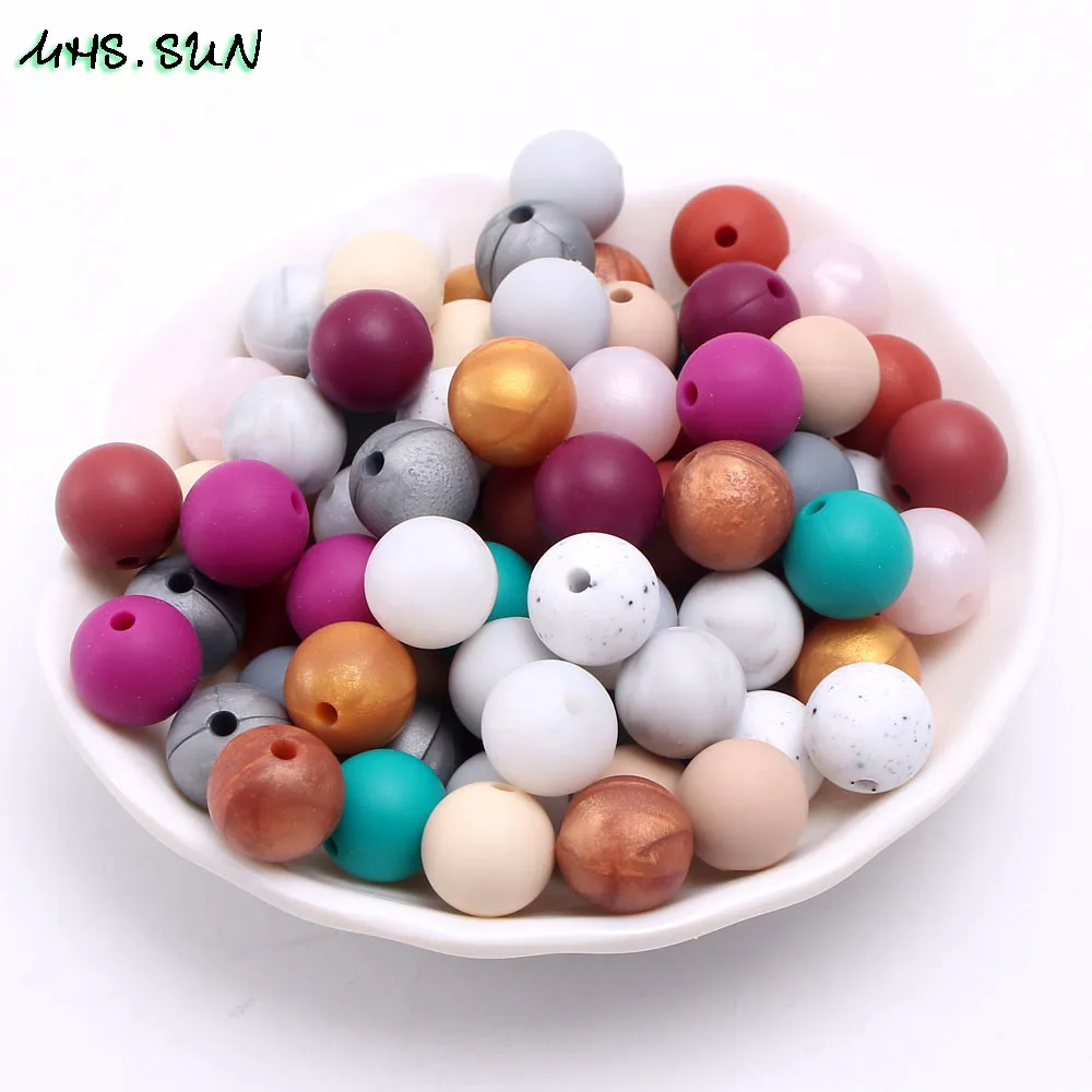 

MHS.SUN Silicone Baby Teething Teether Beads Safe Food Grade Nursing Chewing Round Loose Silicone Beads for Necklace Bracelet