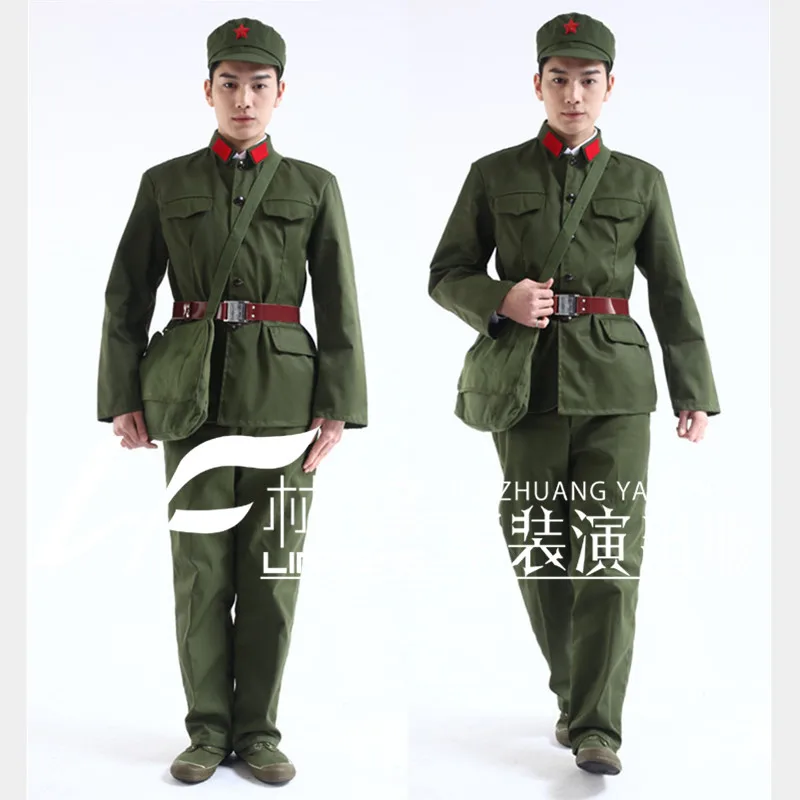 Северокорейская Военная униформа красные охранники зеленый костюм сценический