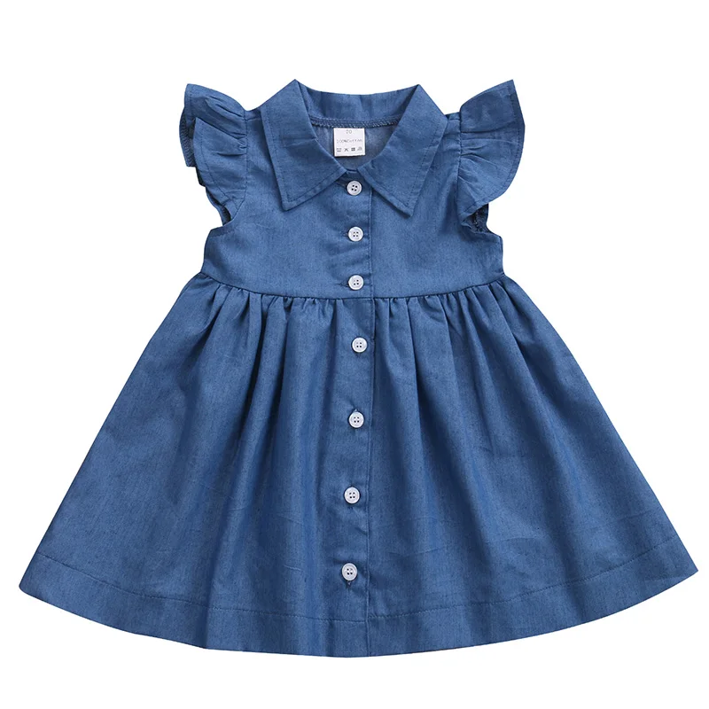 

2017 Cute Toddler Kids Girls Summer Denim Dress Fly Sleeve Button Children Princess Tutu Party Dresses Sundress Clothes 1-6Y