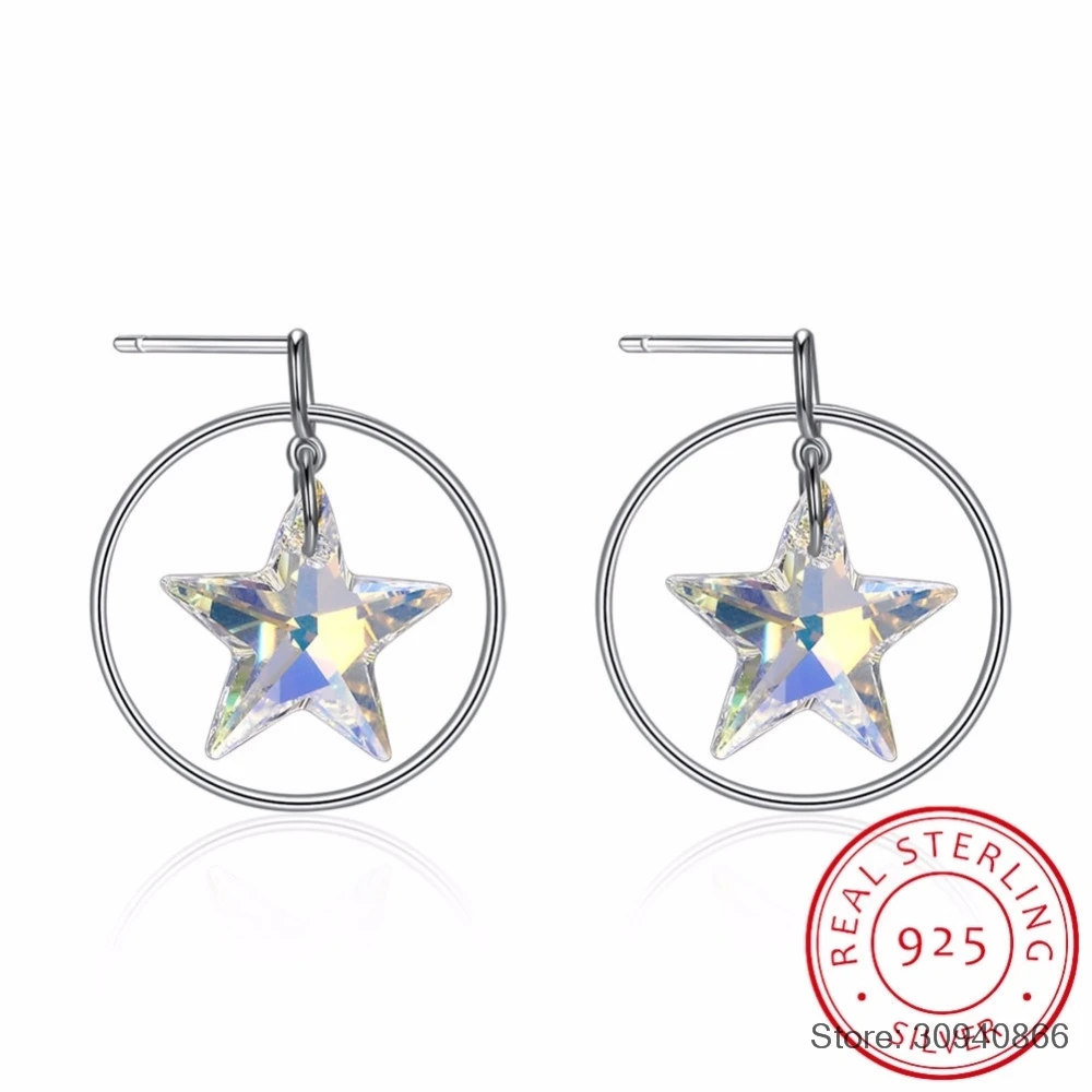 

Fine Jewelry Made with Crystal Star Earrings Real S925 Sterling Silver Circle Star Earrings for Women Gift 2018