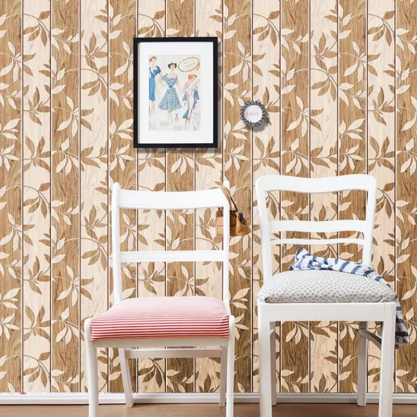 

Vintage Autumn Leaves Wallpaper Country Style Wood Stripes Living Room Decoration Waterproof PVC Bathroom Wall Paper Roll ZE101