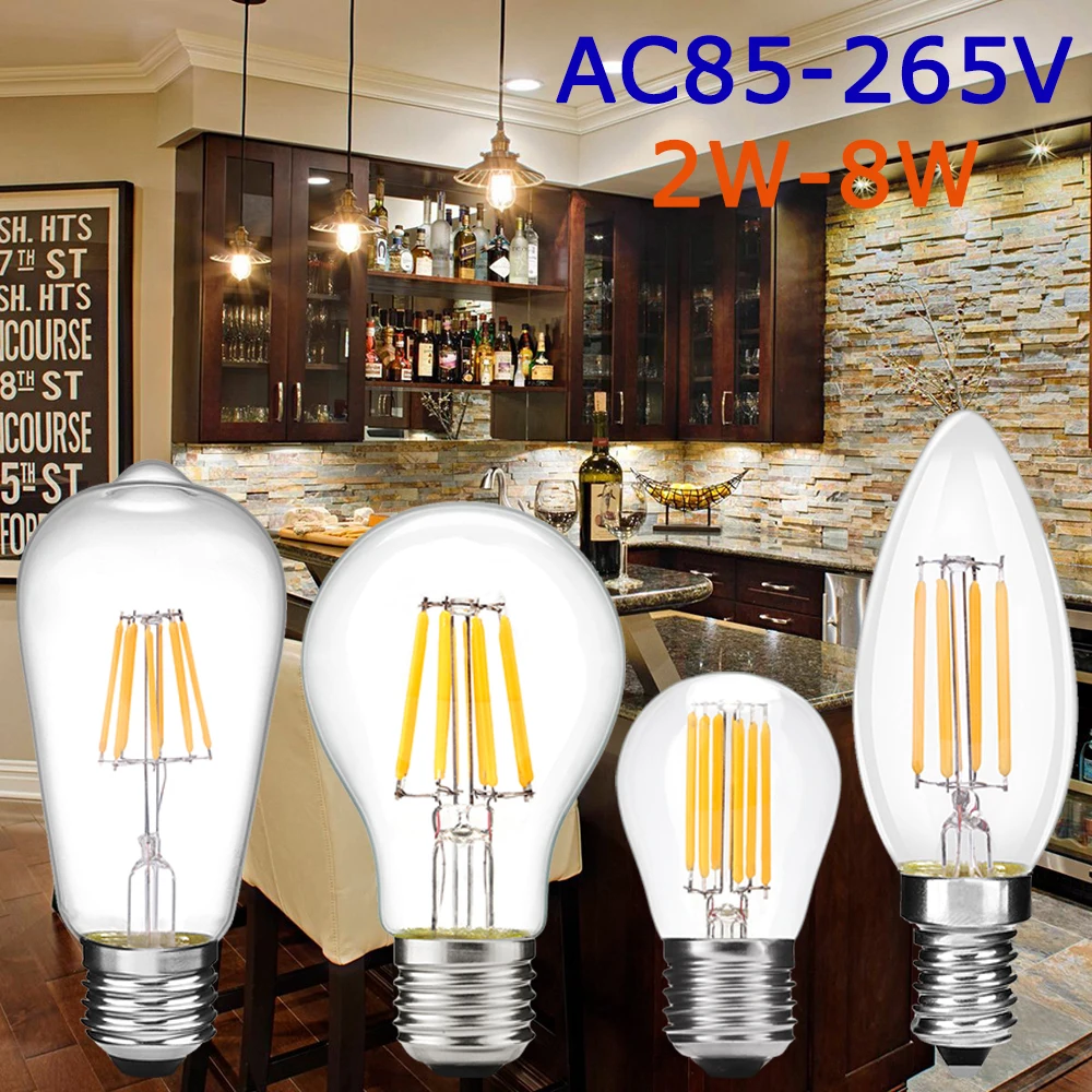 2 Вт/4 Вт/6 Вт/8 Вт E27 (26)/E14 Edison светодиодный светильник старинная светодиодная нить