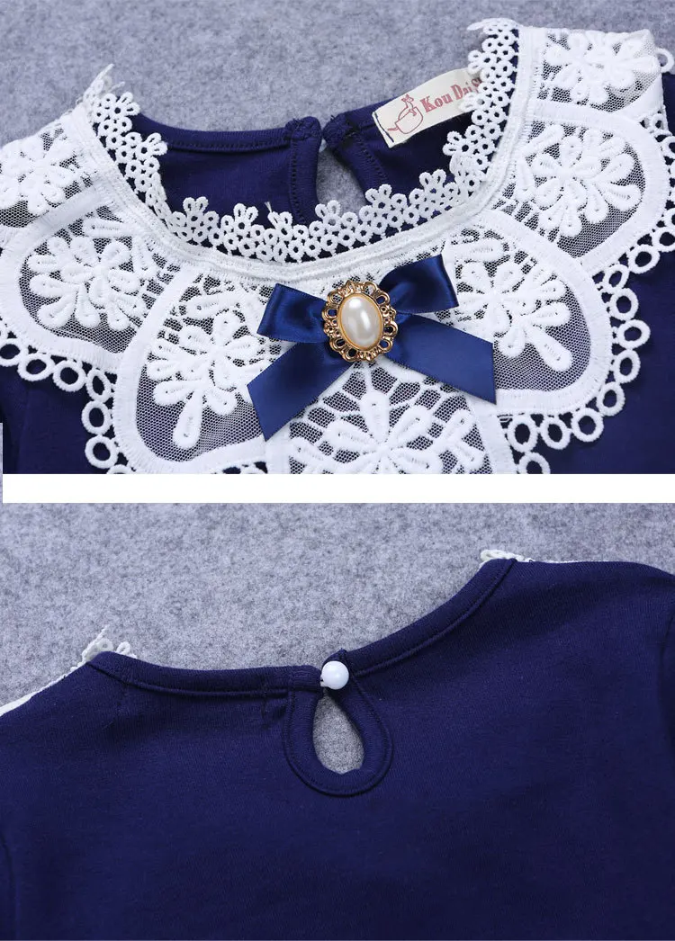 Spring Winter Girls White Blouses Shirts Fashion Autumn Warm Long Sleeve Lace Shirt Cotton Flower Student School Clothes