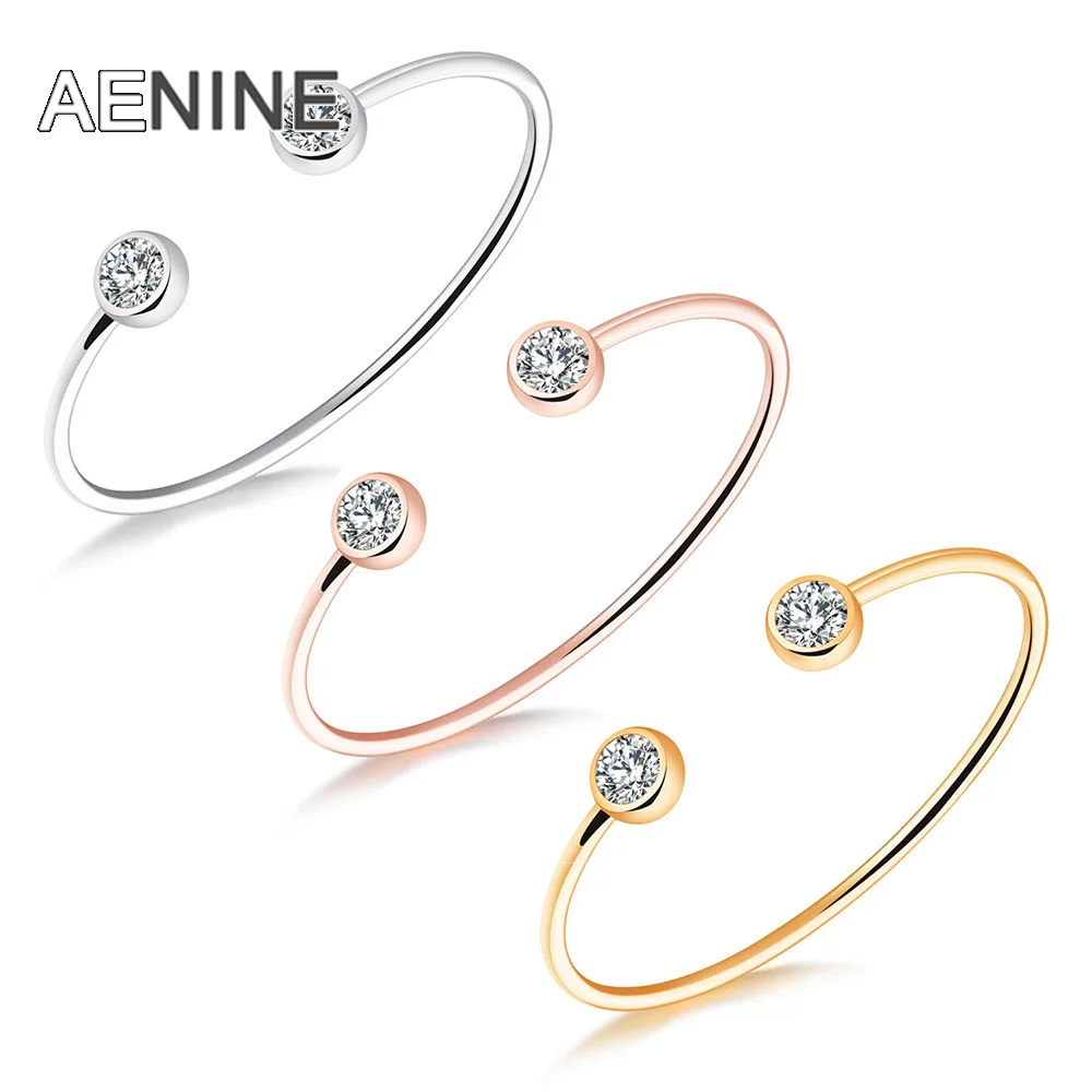 

AENINE Trendy Rose Gold/Gold/Silver Color Open Women Bangles Classic Inlaid Cubic Zirconia Cuff Bracelets Drop Shipping AB18094