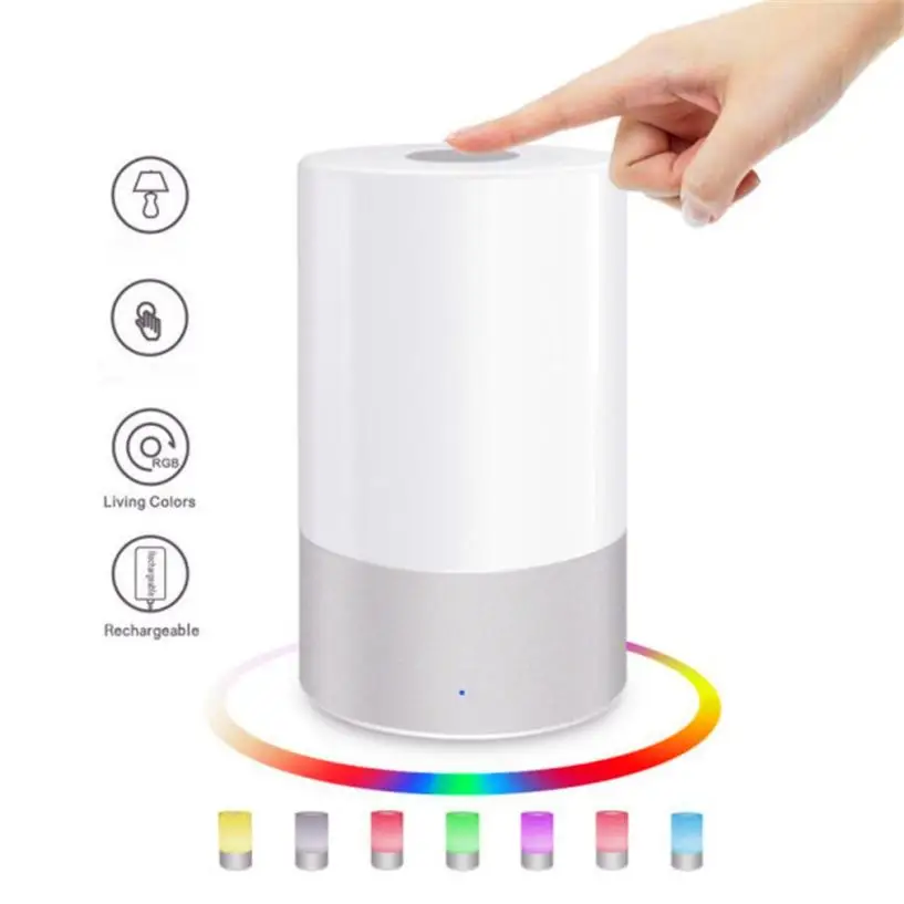 

MUQGEW LED Fashion Table Lamp Shade Bedside Night Light Color Changing Feel Sensor Decor