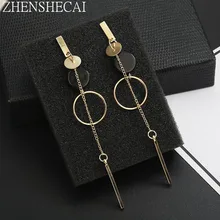 Neue Mode Kreis Baumeln Ohrringe Hängen Metall lange Pendientes runde ohrring für frauen Temperament geometrische ohr schmuck geschenk(China)