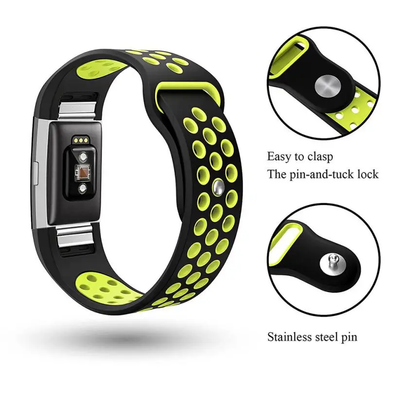 

Fashion Double Color Sports Silicone Bracelet Strap Band For Fitbit Charge 2 wearable devices smartwatch relogios horloge