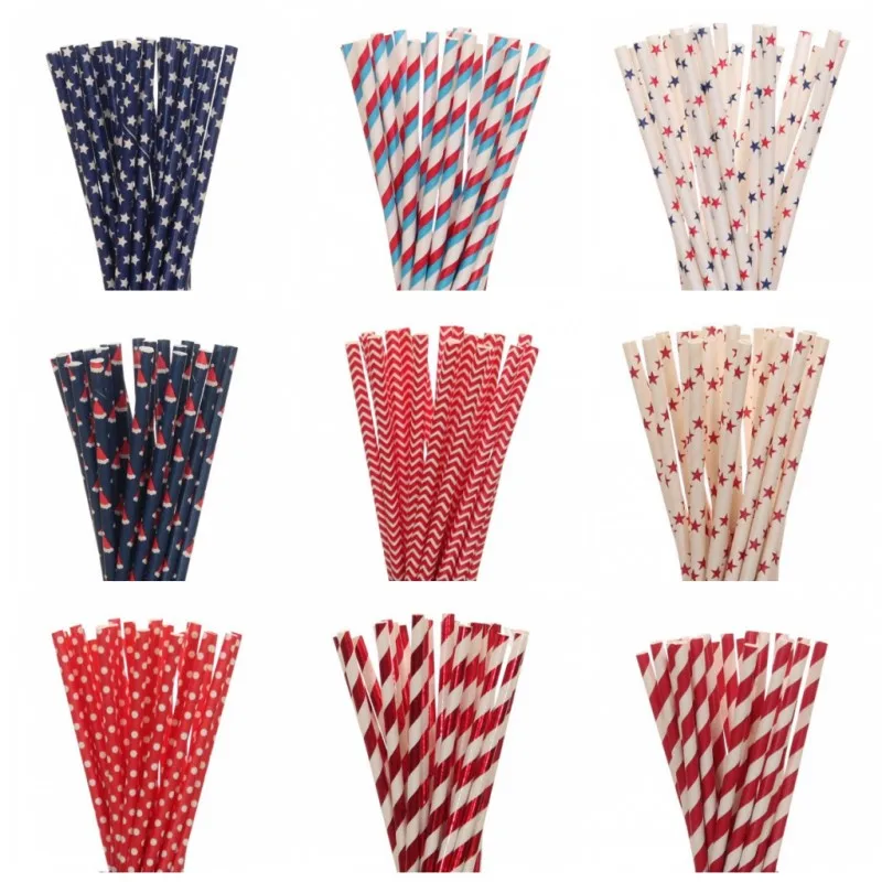 25pcs/lot Red Dark Blue Paper Straws For Kids Birthday Christmas Wedding Decorative Event Party Supplies Creative Drinking Straw