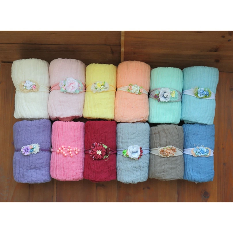 NewborncheeseclothwrapandheadbandsetgauzecottondyedblanketBabyknittedwrapNewborn