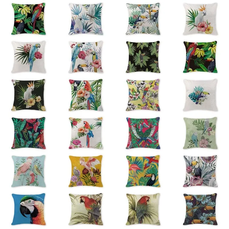 

Decor Cushion Case Tropical Style Bird Animal Parrot Cushions Cover Kids Birthday 18 Cotton Linen Coastal Decor Cover Pillow