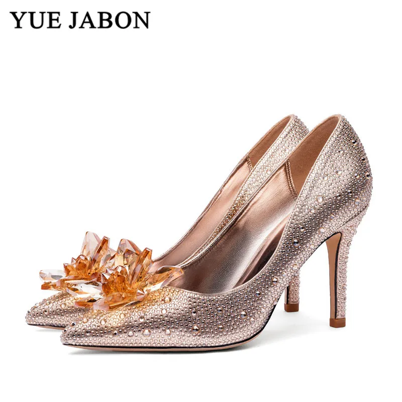 New Cinderella Crystal Shoes Silver Red Gold Rhinestone Wedding Shoes Bridal Pointed High Heels Stiletto Wedding Shoes 2019
