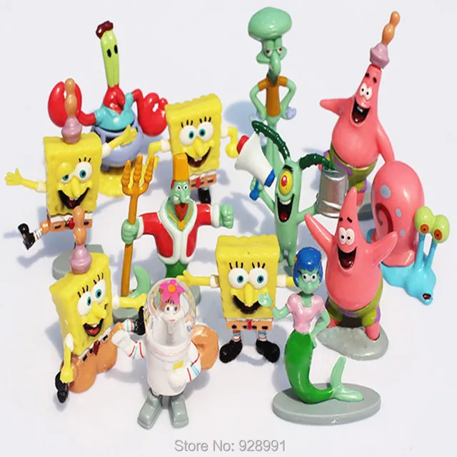 13pcs/set Spongebob Plastic Toy Sponge Bob Cheap Miniature Action Figures Bob Esponja Anime