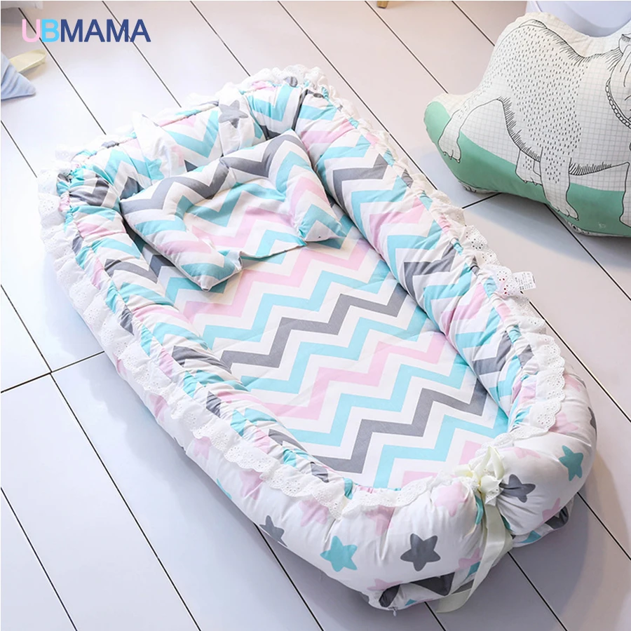 Dorminhoco do Bebê Recém-nascidos de Algodão Rendas de Alta Viagem Simples Lindo Travesseiro Dobrável Portátil Stripde Qualidade Sólida Berço Cama Macia 19 High Quality Mamãe e Bebê
