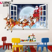 3D моделирование поддельное окно Санта-Клаус стикер на стену в виде оленя домашний Декор Спальня плакат фестиваль Рождественское украшение ПВХ художественная Фреска