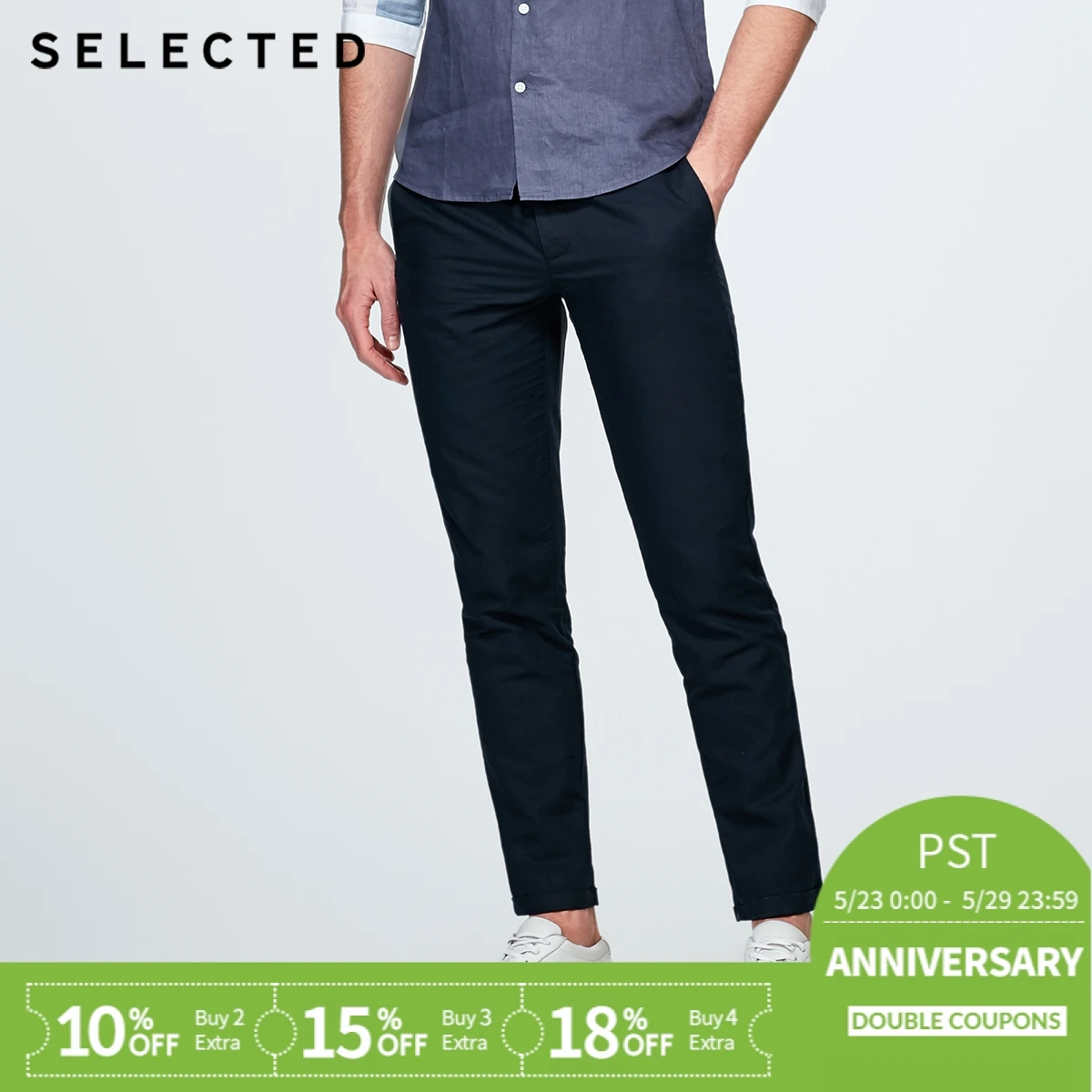 

SELECTED Cotton-linen blend straight-leg leisure long pants S|4182W2516