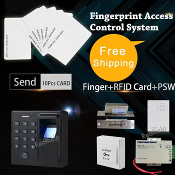 

Biometric Fingerprint 125KHz RFID Card Reader Access Control System European Narrow type NO Electric Strike 600KG Holding Force
