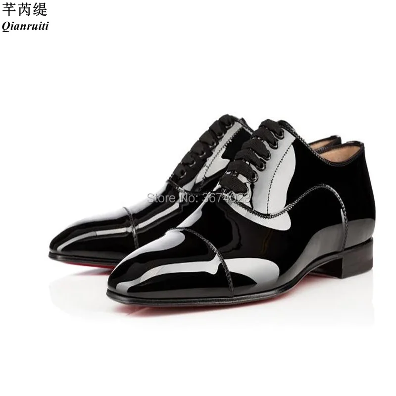 

Qianruiti Men Black Patent Leather Oxford Shoes British Gentleman Bussiness Flats Lace Up Shoes Party Dress Shoes Men