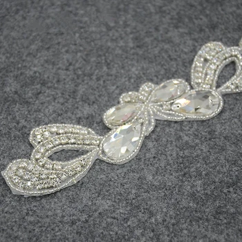 

crystal bridal beaded rhinestone applique trim patch for wedding evening dress DIY