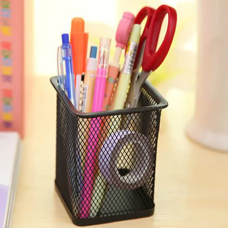 Anti-Rust Pen Holder M Desktop Storage of Debris Tube Pencil Rack Mesh Style Metal Pen HolderNew Stationery Square Iron Spray