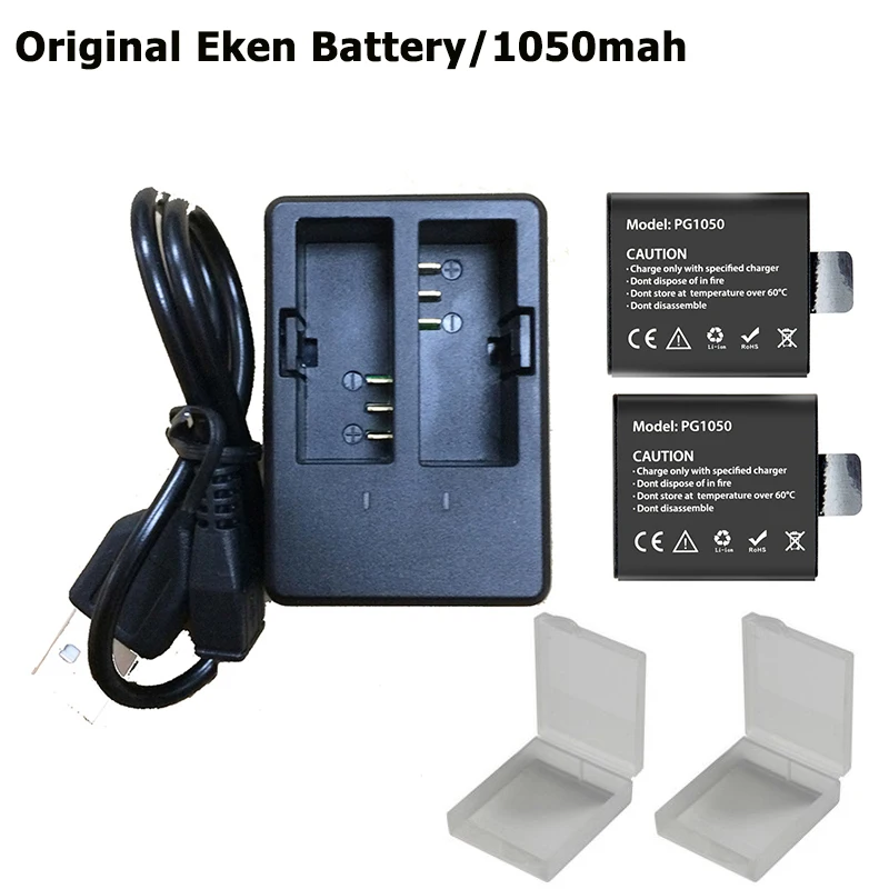 2pcs action camera Battery with Dual Charger For Original EKEN H9 H9R