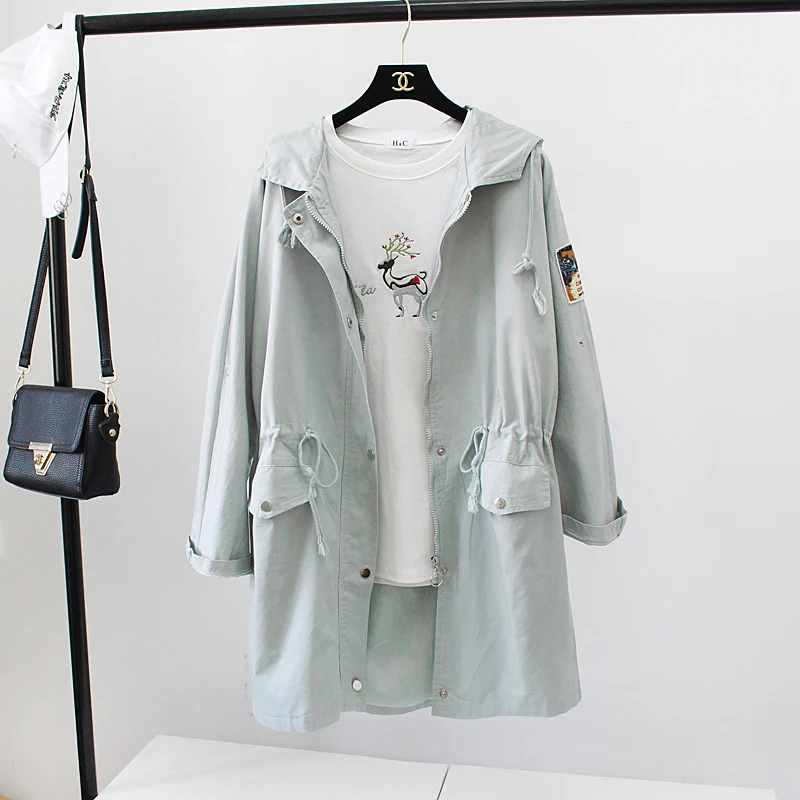 Length Student light white Trench Hooded Spring Casual Blue Tops 2017new Green K309 Pink light Loose Coat Thin Yagenz Costume Size Medium Summer Female Large Light q117O