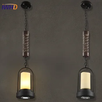 

American Industrial LED Pendant Lights Single Head Retro Hemp Rope Pendant Lamp For Bedroom Creative Iron Antique Hanging Light