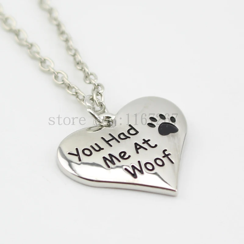 Новинка 2015 ярлык с надписью You had me at woof в виде собачьей лапы серебряное ожерелье