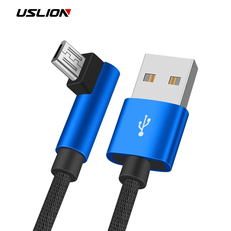 USLION 90 Degree Micro USB Cable 2A Fast Charger For Samsung Xiaomi Huawei Android Cable Mobile Phone Cable For Android Device