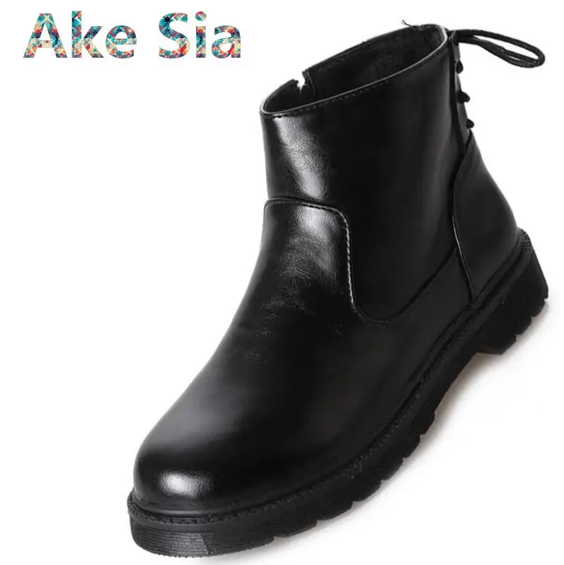 

Free shipping Martin boots 2018 autumn and winter new lace plus velvet students wild Korean flat short boots #213