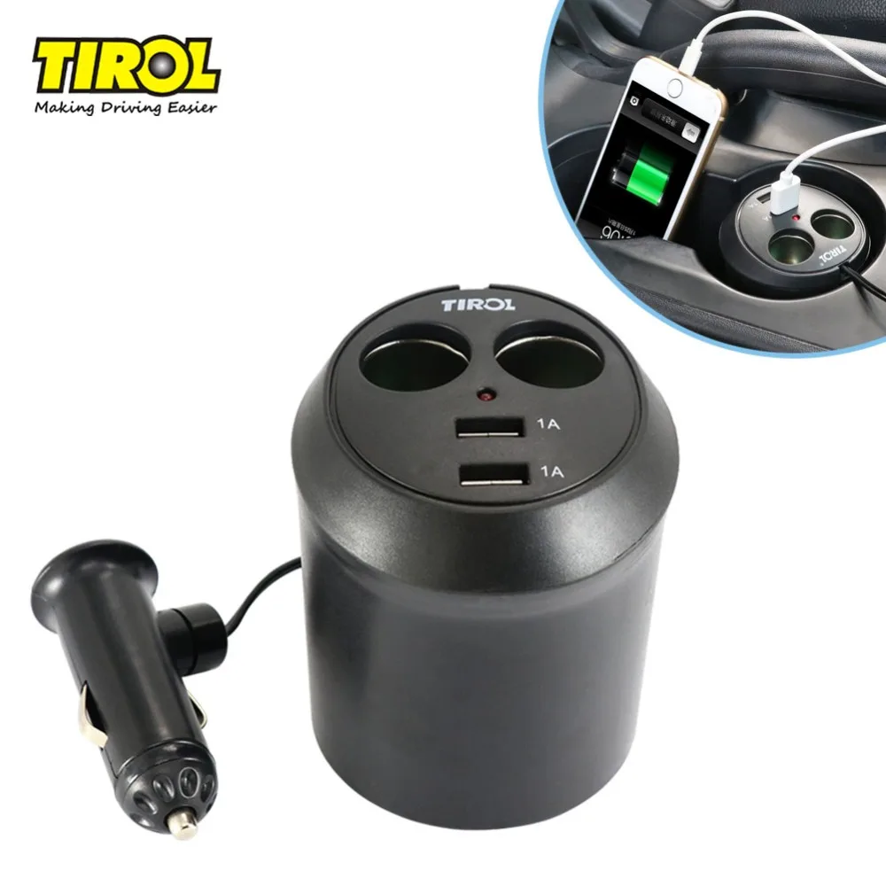 Tirol T16313b Новый 12 В 2 способ с USB подстаканник Авто прикуриватель адаптер питания 5