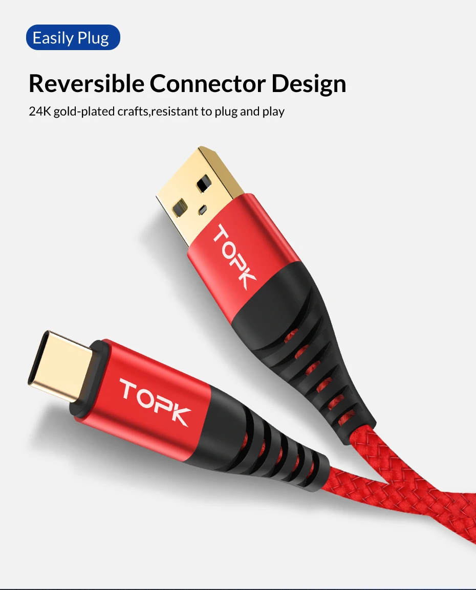 TOPK [5-Pack] usb type-C кабель для USB C кабель для мобильного телефона 3 a кабель для быстрой зарядки type-C для устройств usb type-C