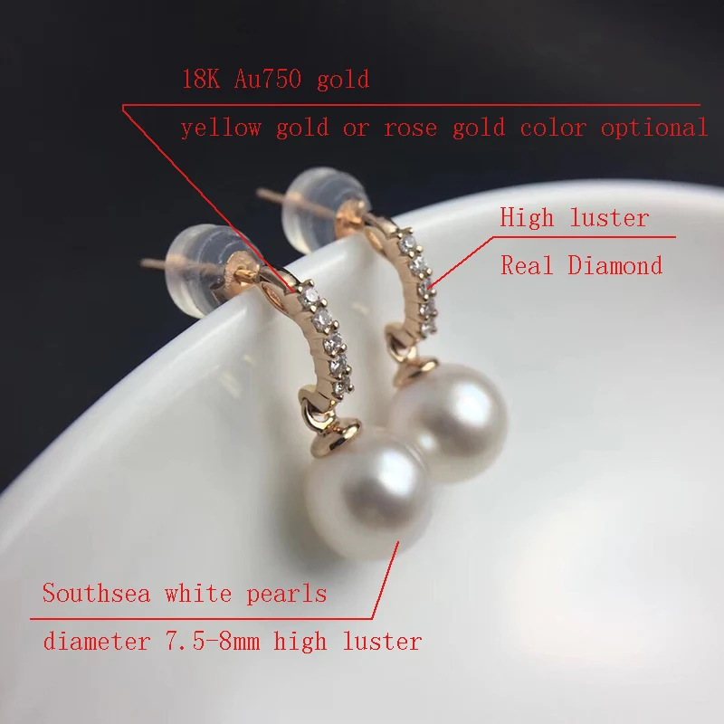 Sinya Au750 Gold diamond stud earring with Natural southsea pearls earring fashion design jewelry for women girls Mum 2018 News (4)