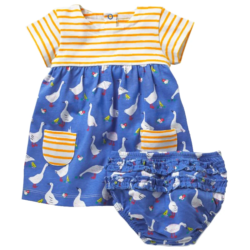 Летний комплект одежды для маленьких девочек, детская одежда Платья с аппликацией в виде животных+ штаны комплекты с короткими рукавами для малышей детский спортивный костюм