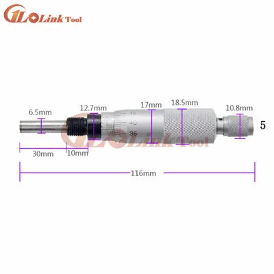 Серебряная плоская игла круглого типа головка микрометра 0-25 мм 0,01 мм с рифленой ручкой регулировки головка микрометра инструмент для измерения - Цвет: NO.5