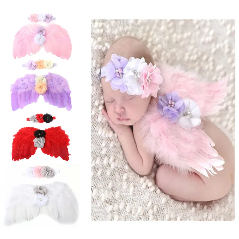 

Newborn Photography Props Costume Cute Angel Wings+Headband Photo Props Infant Baby Girls Boys Outfits Accessories