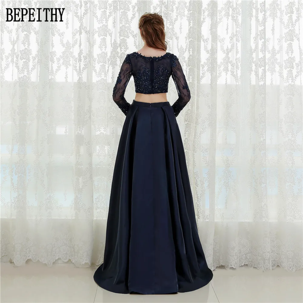 10  BEPEITHY New Design 2017 Long Sleeve Two Pieces Prom Dresses Vestido De Festa Longo Lace Satin Prom Evening Party Dresses (9)