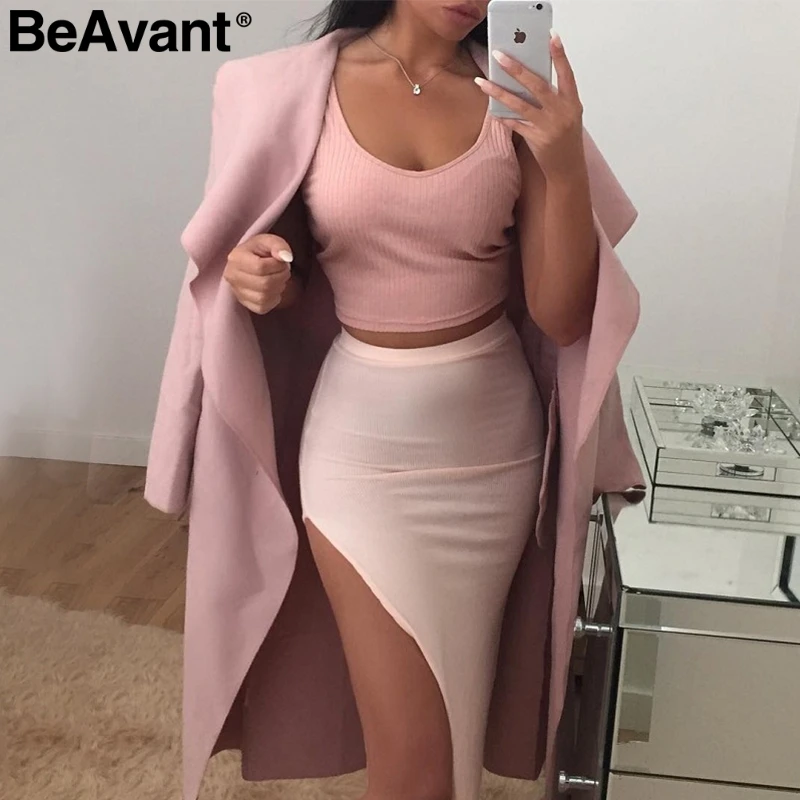 BeAvant Ruffled warm wool coat women Turndown collar pink long coat autumn overcoat Female sash black winter coat outwear 2018