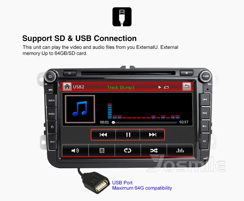 Best Josmile 2 Din Car DVD Player For VW Volkswagen Passat b6 b7 Skoda Octavia Superb 2 T5 Golf 5 Polo Seat leon Radio GPS Navigation 6