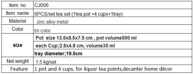 6 шт./компл. 1pot 4 чайная чашка и 1 поднос оловянный цвет винный графин для вина набор одноразовые чашки винтажный чай/Вин cupsbeer towerwine box CJ006