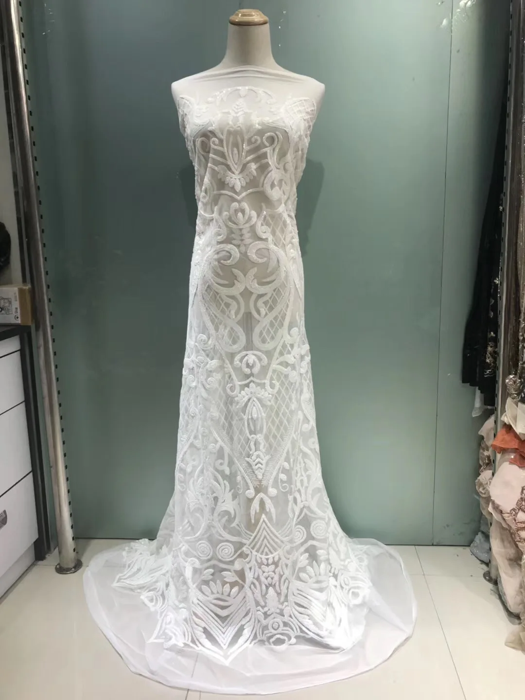 New arrival African net lace with sequins French fabric Emerald cord Net Lace Material for party dress JL057 | Дом и сад