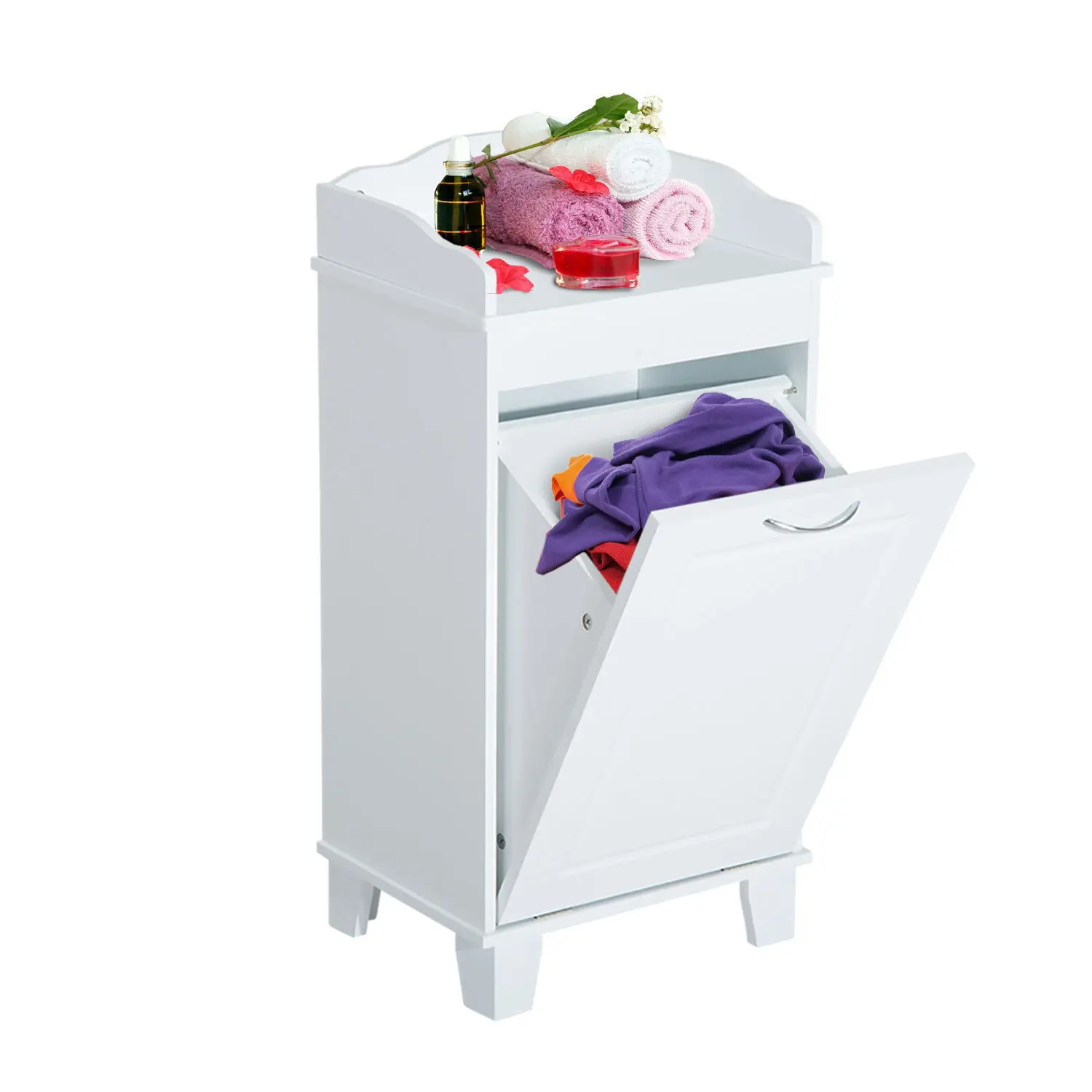 Armario de Bano Estante + Cesta para Ropa Sucia Cajon Abatible