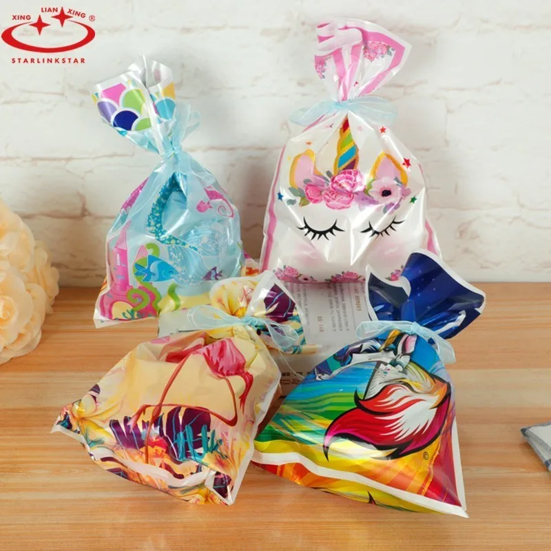 

10Pcs/Pack Cartoon Animals Gift Bag Packaging Plastic Bag For Wedding Birthday Party Unicorn Flamingo Mermaid Children's Day