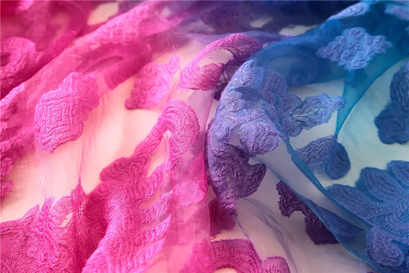 Брендовый роскошный шарф, женский модный вышитый Шелковый шарф с эффектом омбре, женские шали и палантины с лазерной обработкой, Летний Пляжный хиджаб для шеи, снуд