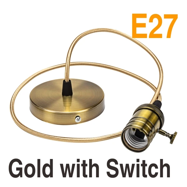Винтажная лампа Эдисона R110 A110 P140 G150 бутылка лампочка для люстры 220 В светодиодный светильник лампа накаливания лампада свет веревка держатель лампы - Цвет: Gold With Switch