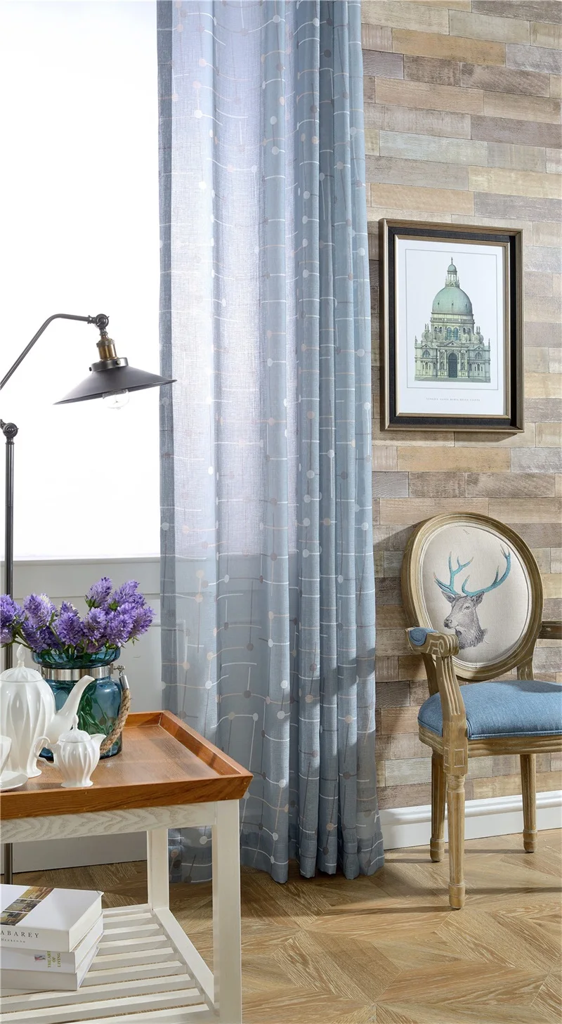 Tiyana, синяя Шахматная занавеска, тюль для гостиной, спальни, скандинавском стиле, полупрозрачная вуаль, rideaux, на заказ, wp041 и 3