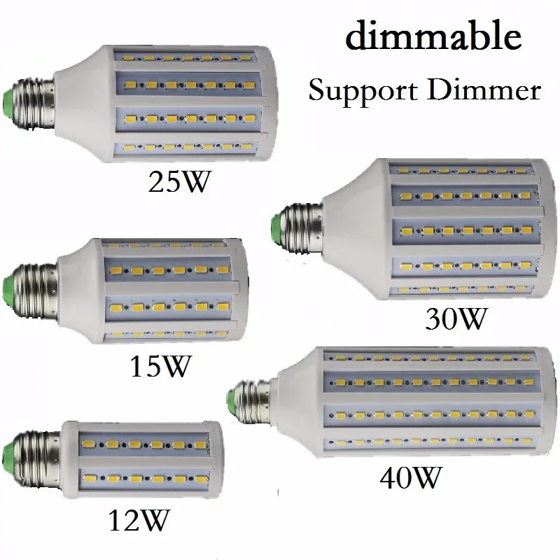 С регулируемой яркостью 5 Вт, 12 Вт, 15 Вт, 25 Вт, 30 Вт, 40 Вт, светодиодный потолочный светильник ing E27 E26 B22 E14 B15 110 В 220 лампада LED светодиодный светильник затемнения лампочки Кукуруза прожектор