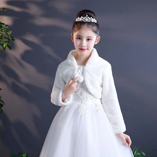 For 2 4 8 10 12 Yrs Girls Warm Ivory Bolero Winter Princess Jacket Children  Soft Faux Fur Wraps Shawls For Wedding Accessories - AliExpress