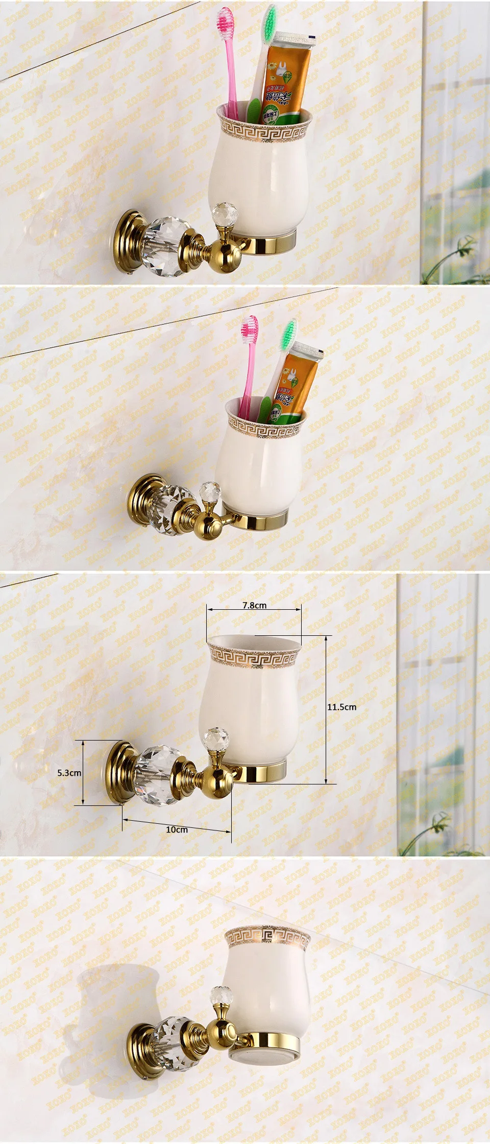 XOXO Золотой Кристалл+ латунь+ стеклянные аксессуары для ванной комнаты одиночные подстаканники, держатели для зубных щеток 12084GS