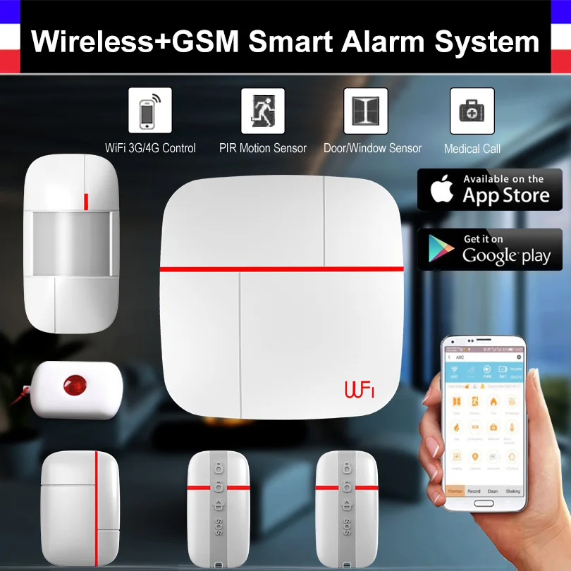 Wireless WiFi + GSM Smart Alarm System with PIR Detector Door Sensor